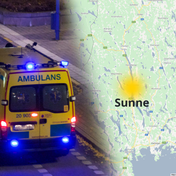 Ambulans tillsammans med en karta där Sunne är utmärkt med en gul prick.